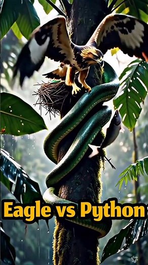 Eagle vs Giant Python | Jungle Ambush in the Rainforest 🌧️🐍 #fearlesswildlife #eagle #snake