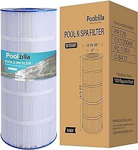 Poolzilla Replacement for Pool Filter PA120, CX1200RE, C1200, Unicel C-8412, Filbur FC-1293, Waterway Clearwater II, Pro Clean 125, 817-0125N, Aladdin 22002, 120 sq.ft Filter Cartridge 1 Pack