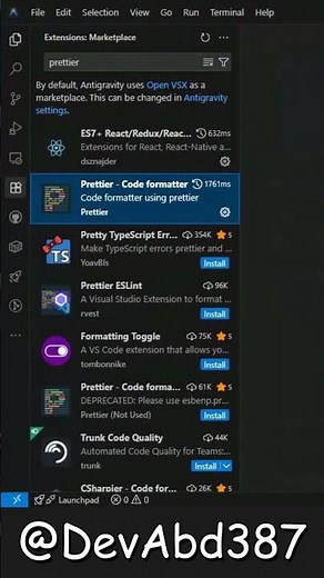 How to Auto-Format Code in VS Code || Antigravity (Prettier) 💻 #shorts #antigravity #vscode #coding
