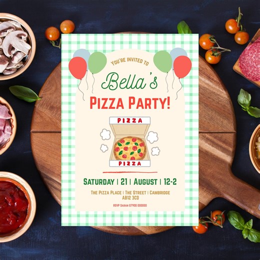 Kids Pizza Party Birthday Invitation | Fun Customisable Template - Etsy