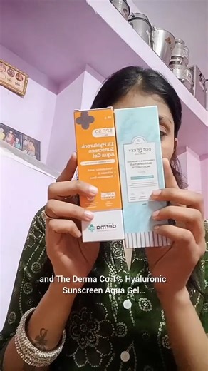 Daily skincare combo Dot & Key Barrier Repair Moisturizer Derma Co 1% Hyaluronic Sunscreen Aqua Gel