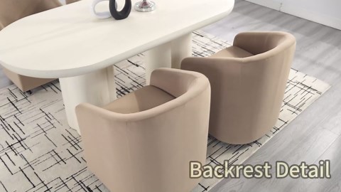 CIMOTA Velvet Khaki Barrel Dining Chairs with Wheels, Set of 4 — Modern Upholstered Swivel Dining Room Chairs on Casters for Kitchen or Living Room