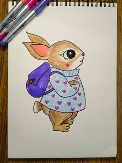 How to Draw a Cartoon Bunny in a Sweater (Easy Tutorial!) #cutebunny #funnybunny #Shorts#drawing