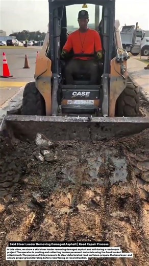 Skid Steer Loader Removing Damaged Asphalt | Road Repair Process.
