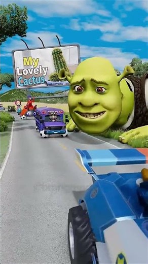Happy and Crazy Cars vs Scary Shrek in Beam
