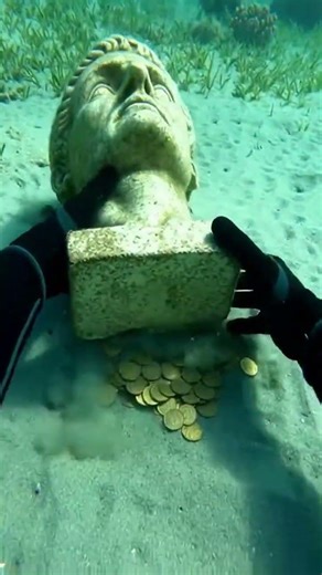 A Caesar Bust Hiding Gold Coins Underwater