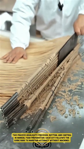 Cutting Layered Dough into Uniform Strands - Good Tools and Machinery in Daily Work