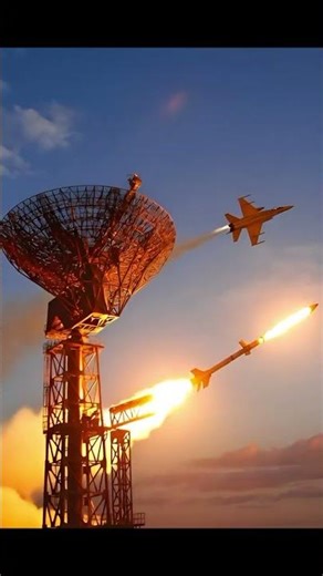 A highly detailedcinematic shot of a radartracking a fighterjet, with a missile launching #skyceptor