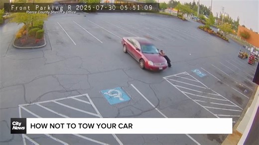 Epic towing fail sends car crashing into store twice