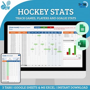 Hockey Stats Spreadsheet Template, Hockey Player Stats Tracker Log, Hockey Team Stats, Hockey Game Tracker, Excel & Google Sheet Spreadsheet - Etsy