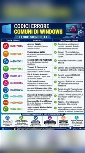 Codici di errore comuni di Windows e il loro significato