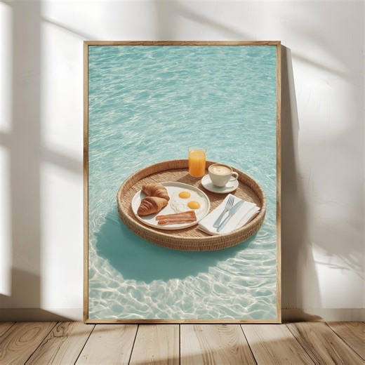 Pool Breakfast Print, Pool Wall Art, Modern Coastal Decor, Beach House Printable, Vacation Poster - Etsy