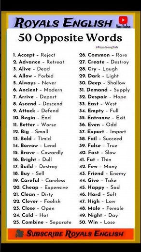 50 Opposite word meaning in english | #improveyourenglish #wordmeaning #vocabulary