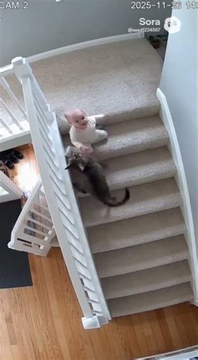 Cat Prevents Stair Fall