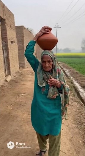 95-Year-Old Grandma Walking Alone with a Clay Pot | Emotional Village Life | 4K Video. #SadVideo