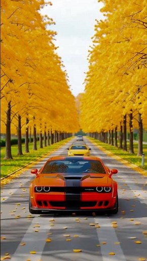 Autumn Beast 🍁🔥 | Red Dodge Challenger on Fire Roads #viralshorts #usatrending #trend #ytshortsusa