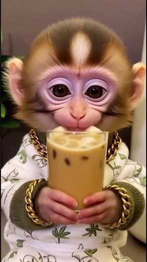 Cute Baby Monkey Drinks Fresh Juice 🍹🐒 | Adorable Reaction You’ll Love! #babymonkey #funny