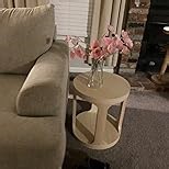 End Table Set of 2, Round Side Table with 2-Tier Storage, Accent Sofa Table for Living Room (Black)