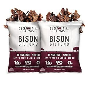 Froning Farms Bison Biltong Jerky | Tennessee Smoke | Bison Jerky | Air-Dried Sliced Bison Biltong Snacks | Pack of 2…