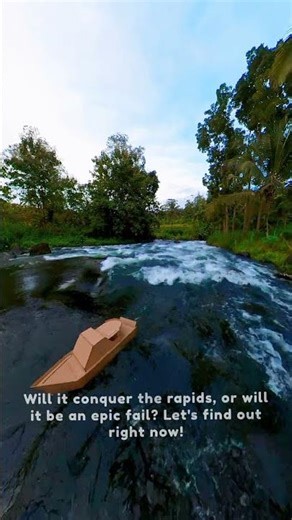 Cardboard Boat Get Crushed in Strong River Rapids! #cardboardboat #cardboardcrafts #cardboardship