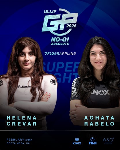 IBJJF on Instagram: "Helena Crevar looks to carry the momentum from her World No-Gi title win in December into her super-fight against the always-tough Aghata Rabelo 🔥 We can’t wait to see how this one unfolds. 🎟️ Tickets on sale now at ibjjfgp.com 📺 Live on FloGrappling 📍 The Hangar — Costa Mesa, CA 🗓️ February 26, 2026"