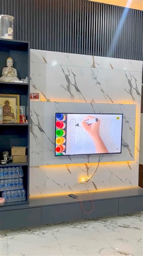 Luxury TV Wall Design 😍 Marble Panel + LED Lighting | Modern Home InteriorIdeas# #tvwall#wallpanels
