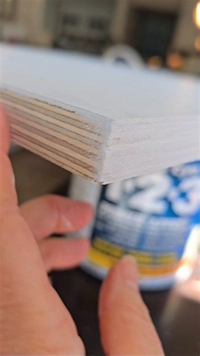 Plywood edge hack, no iron-on banding needed! Here's a close-up look at my go-to method for getting a clean, smooth plywood edge without edge banding: 1. Prime & sand the edge to knock down rough texture. 2. Fill with wood filler or spackle (just enough, not too much). 3. Sand smooth with 220 grit. 4. Prime again, lightly sand, then top coat with your desired paint. It's simple, effective, and perfect for painted plywood projects. Save this for your next DIY! #DIYHack #PlywoodProjects #Woodworki