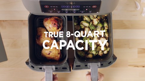 Ninja DZ201 Foodi 8 Quart 6-in-1 DualZone 2-Basket Air Fryer with 2 Independent Frying Baskets, Match Cook & Smart Finish to Roast, Broil, Dehydrate & More for Quick, Easy Meals, Grey