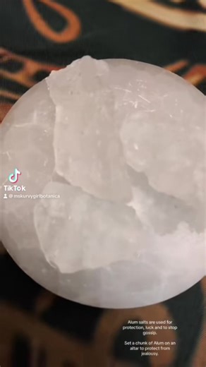 Alum salts, also known as aluminum sulphate or Alumbre, are traditionally used for protection, luck, and stopping gossip. Place a chunk of Alum on your altar or in your space to help shield against jealousy, negativity, and harmful talk. This mineral is commonly worked with when you want to quiet rumors, protect your name, and maintain peace around you. MsKurvyGirl Botanica #alumsalt #alumbre #spiritualprotection #stopgossip #energyprotection