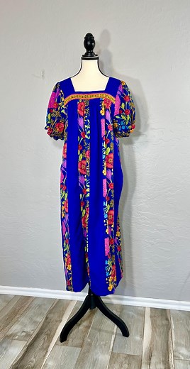 Vibrant Blue and Multi Colored Floral Large Hawaiian Polynesian Muu Muu Dress - Etsy