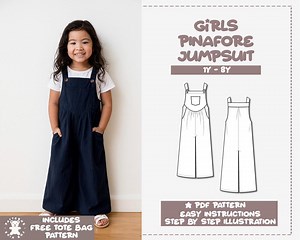Girls Pinafore Jumpsuit Sewing Pattern PDF (sizes 1Y-8Y)   Bonus Tote Bag - Etsy