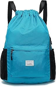 FUXINGYAO Drawstring Backpack Sports Gym Bag with Shoes Compartment, String Backpack Cinch for Women Men (light blue)