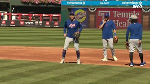 Jeff McNeil is taking ground balls at second base before the game | SNY