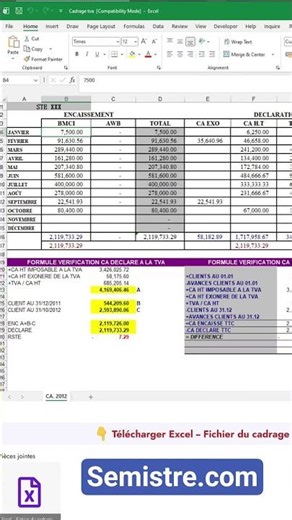 👇 Télécharger Excel -- Fichier du cadrage de la TVA .xls : SEMISTRE.COM