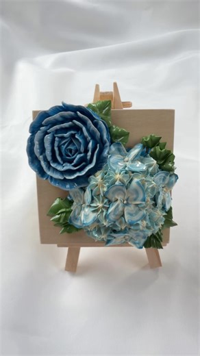Creating a Textured Blue Rose and Hydrangea with Acrylic Paint 💙 | Satisfying Process #artprocess