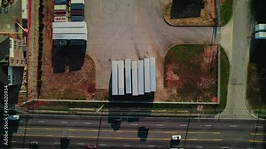 Semi trailers and containers aligned in a parking lot in Atlanta, Georgia. USA
