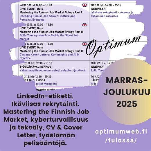  Marras–joulukuun tapahtumat Optimumilta  Loppuvuosi tuo paljon...