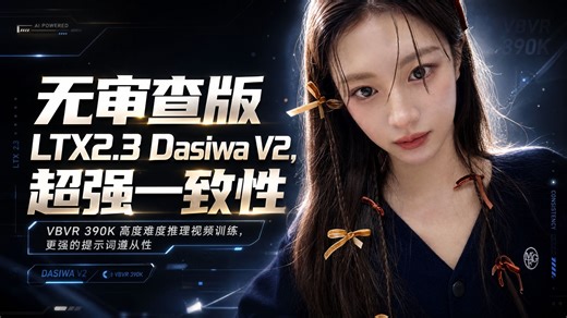 无审查版LTX2.3 Dasiwa V2，超强一致性，VBVR第三轮390K高难度推理视频训练，AI视频更强提示词遵从能力-T8 comfyui教程