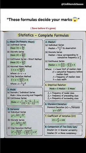🗣️STATISTICS COMPLETE FORMULA SHEET 📊 | SCORE FULL MARKS! #shorts #unfilteredclasses