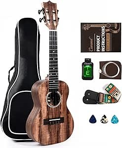 Caramel Concert Ukulele, CC207-23 inch KOA Acacia Wood Ukelele for Adults Beginners Kit with Carbon String, Digital Tuner, Strap