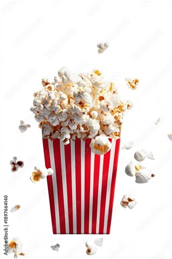 Popcorn Delight: A classic striped container overflows with fluffy, freshly popped kernels, a cinematic treat.