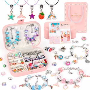 CandWuom 120 Pcs Charms Bracelet Making Kit, Girls Jewelry Making Kit, Crafts Gifts for Teen Girls Ages 5 6 7 8-12, with a Portable Bracelet Organizer Box
