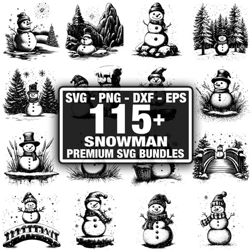 110  Snowman Bundle, Winter Snowman Characters, Instant Download Png, Dxf, Eps, Svg - Etsy