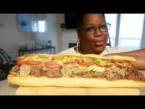 HOMEMADE CHOPPED CHEESEBURGER SUB COOKING AND EATING