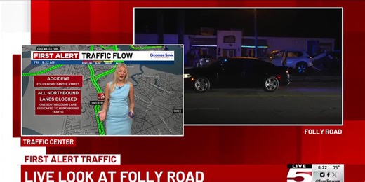 VIDEO: Early-morning James Island crash blocks multiple lanes