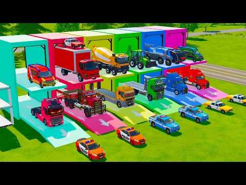 ALL EMERGENCY VEHICLES, FIRE ENGINE, BOX TRUCK, BACKHOE LOADER TRANSPORT TO GARAGE - FS22