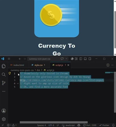 How to create Currency Icon by using HTML and CSS in VS code.