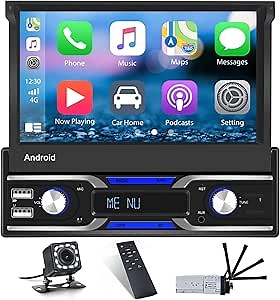 Single Din Android Touchscreen Car Stereo with Wireless Apple Carplay Android Auto Car Radio Best 1 Din Head Unit Support GPS Navigation Bluetooth FM WiFi Backup Camera