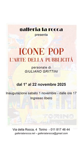 Icone Pop, l’Arte della Pubblicità personale di Giuliano Grittini ✨Inaugurazione sabato 1 novembre - dalle ore 17 🗓️dal 1º al 22 novembre 2025 Un viaggio tra arte e comunicazione visiva. Le icone della pubblicità e del cinema rivivono nella Cracker Art di Giuliano Grittini, tra foglia oro, colori vibranti e poesia pop. | galleria la rocca