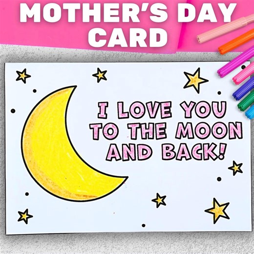 Kids Printable Card Craft | I Love You Moon Back Greeting (digital Download) - Etsy